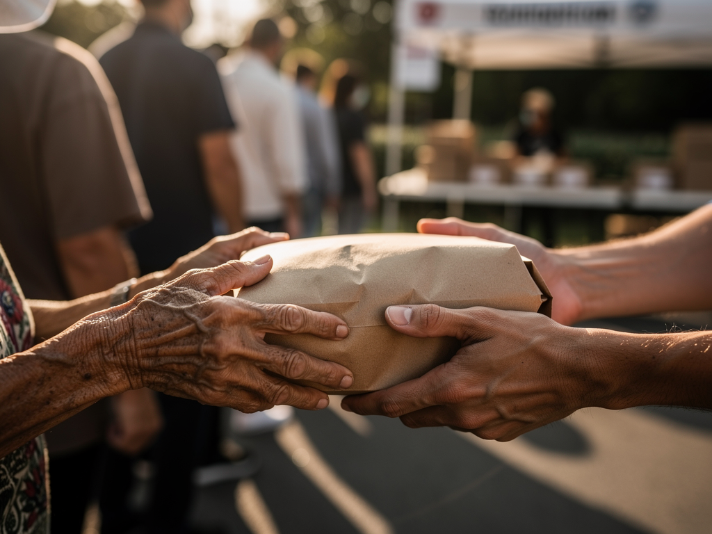 Aid package being delivered to a recipient